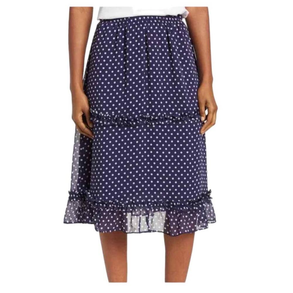 1. State skirt a line polka dot ruffle tiered midi navy blue size 2X